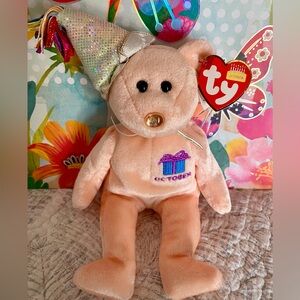 🎈 OCTOBER BIRTHDAY RETIRED COLLECTIBLE TY BEANIE BABY “OCTOBER” BEAR! MWMT!